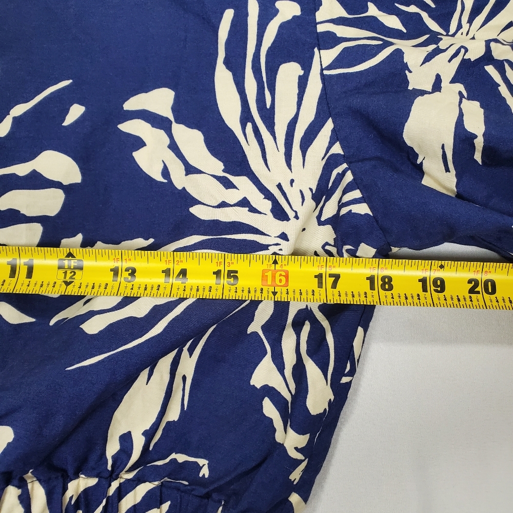 Zara Blue & Ivory Printed Cropped V Neck Button Down Knot Shortsleeve Top Size M - Picture 12 of 12